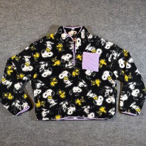 Peanuts Snoopy & Woodstock Womens L Quarter Zip Fleece Sweater Pullover